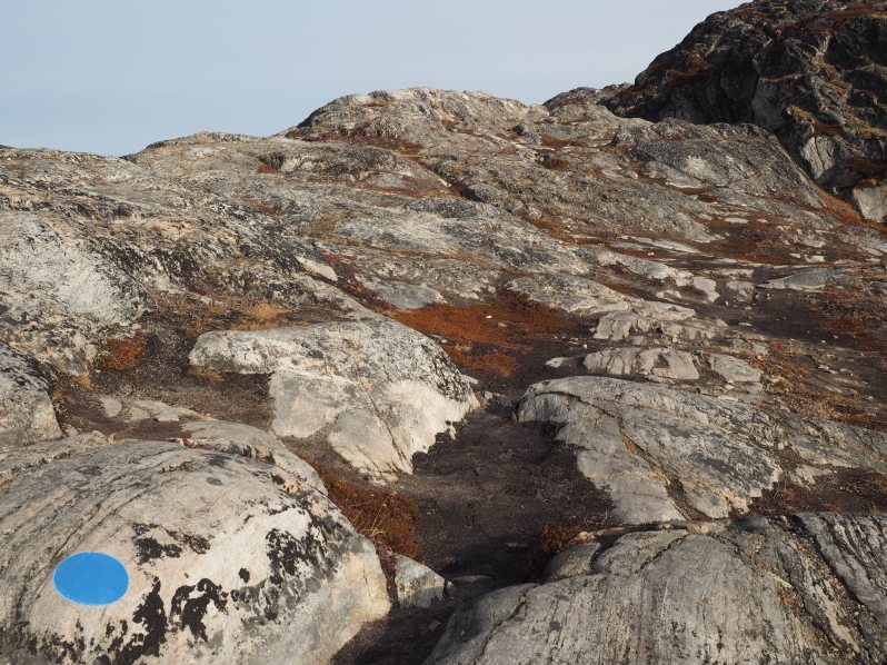 On the blue trail, follow the blue markers